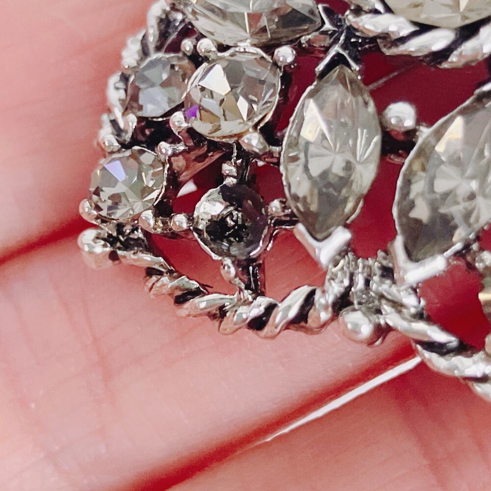 Signed Weiss Rhinestone Brooch Earring Matching Parure Set 50s Silver Tone READ - Picture 6 of 11